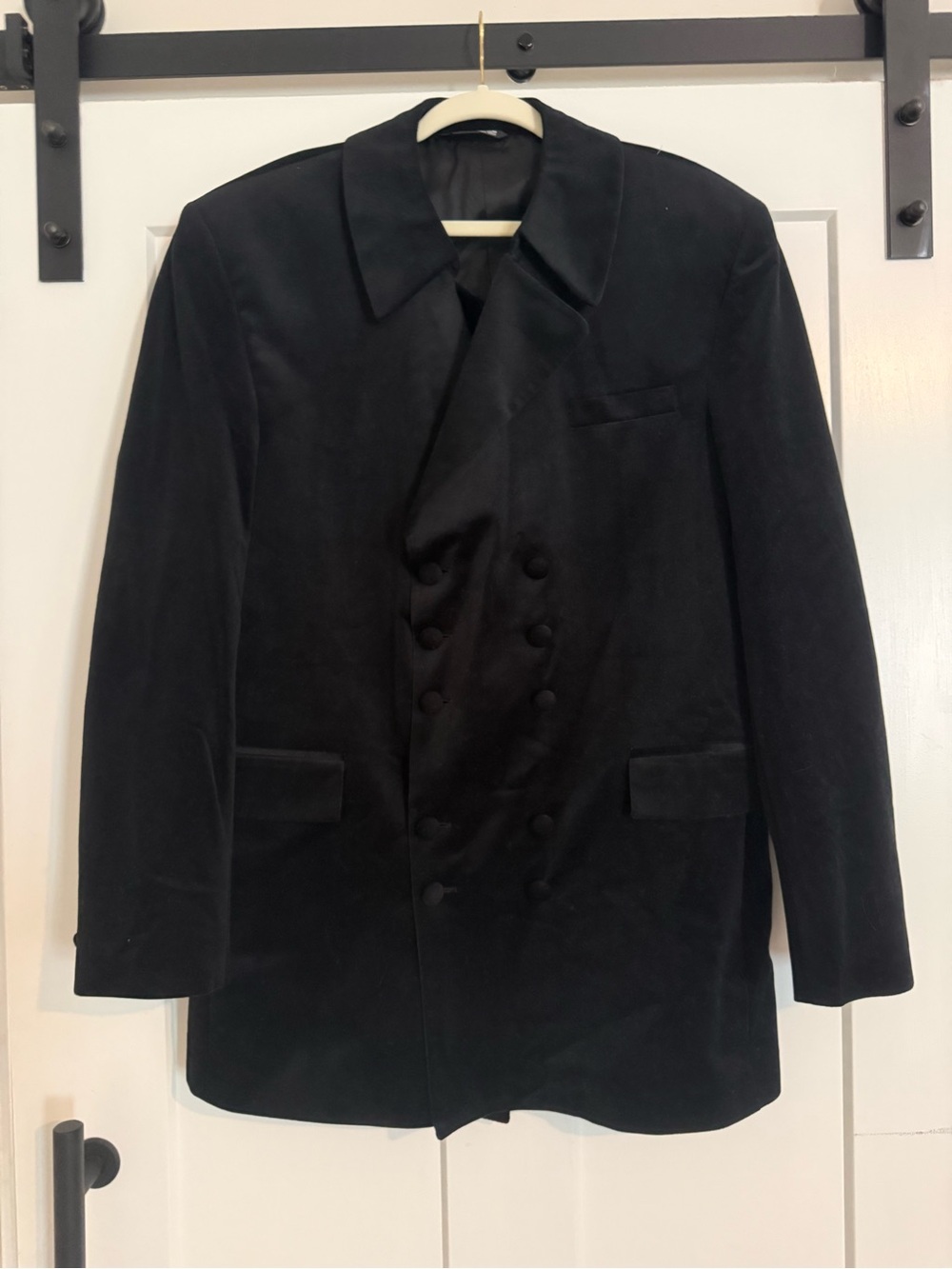 VTG Black Double-Breasted Velvet Military Style Blazer Jacket EUC 1263